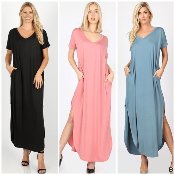 Short Sleeve Pocket Maxi Dress - Picture 3 of 5